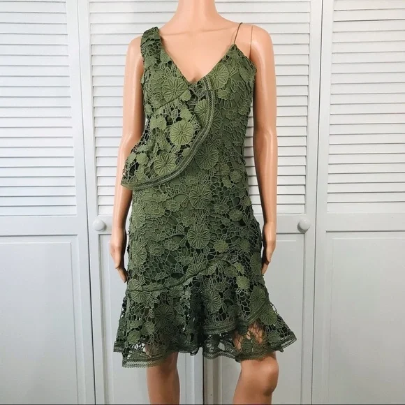 KEEPSAKE Green Frameless Asymmetrical Lace Cocktail Dress Size Extra Small - Picture 2 of 10